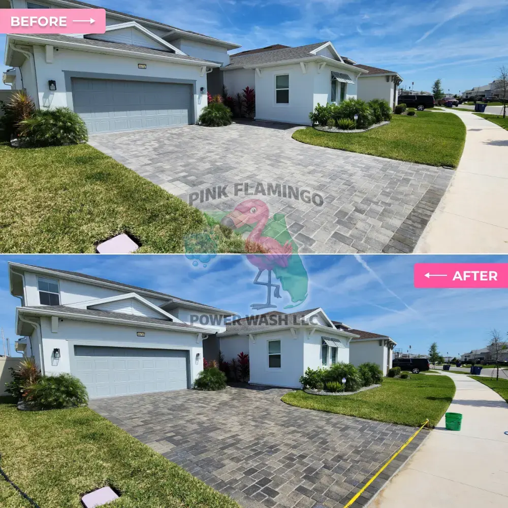 Before and after driveway and house exterior pressure washing Tampa FL Before and after driveway and house exterior pressure washing Tampa FL
