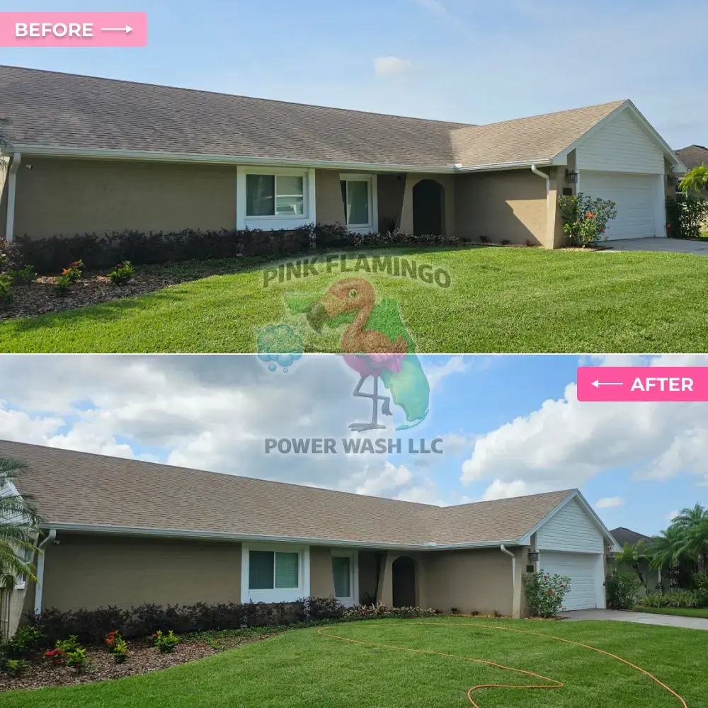 Before and after roof soft wash and house exterior cleaning Tampa FL Before and after roof soft wash and house exterior cleaning Tampa FL